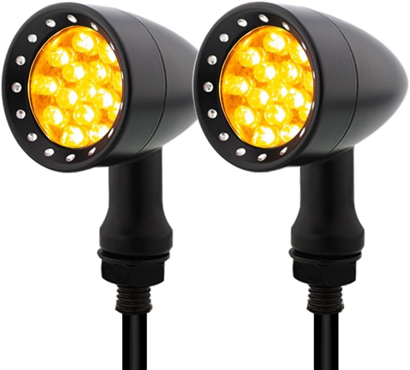 TSUNG Bullet LED Turn Signal Light Motorcycle Front Rear Indicator Small Blinker Universal for Cruiser Chopper Bobber Cafe Racer Street Bike (B-Black-Amber) - Image 1